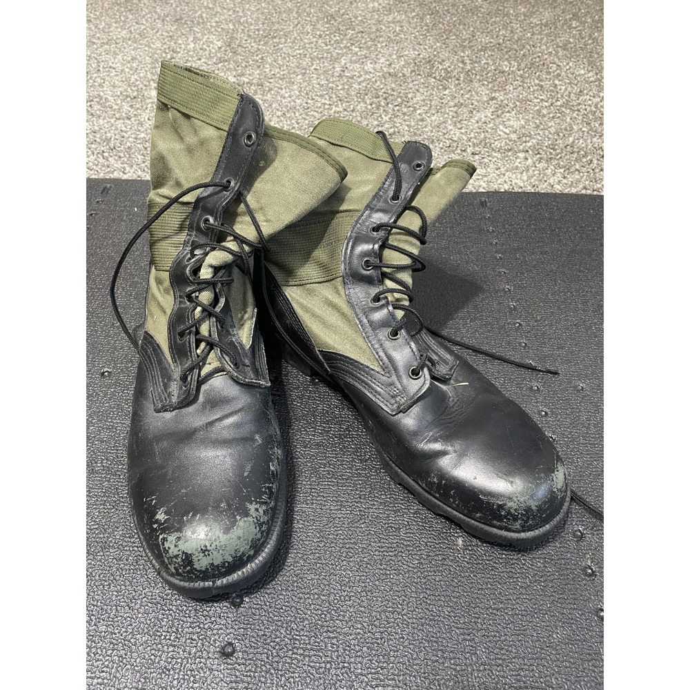 Altama Mens Jungle Boots Black Leather Olive Canvas Panama Sole Made in USA 10R
